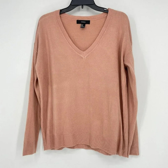 Forever 21 Sweater Women's Sz M Peach Knitted V Neck Ribbed Pullover Long Sleeve - Picture 1 of 7